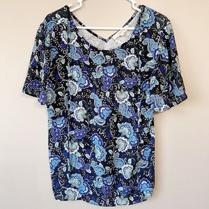 Loft Navy Blue Floral Blouse